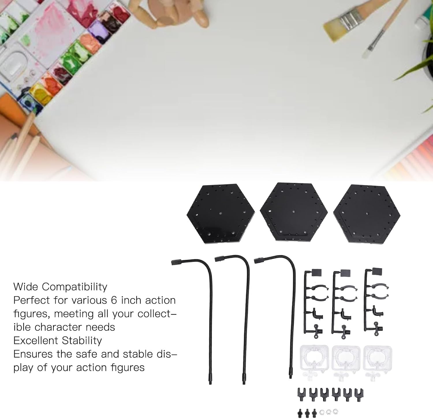 3 Pack Action Figure Stand, ABS Stainless Steel Bendable Doll Figure Support Display Holder Base with Superior Stability for 6 Inch SD BB Dolls Figurines (Black)