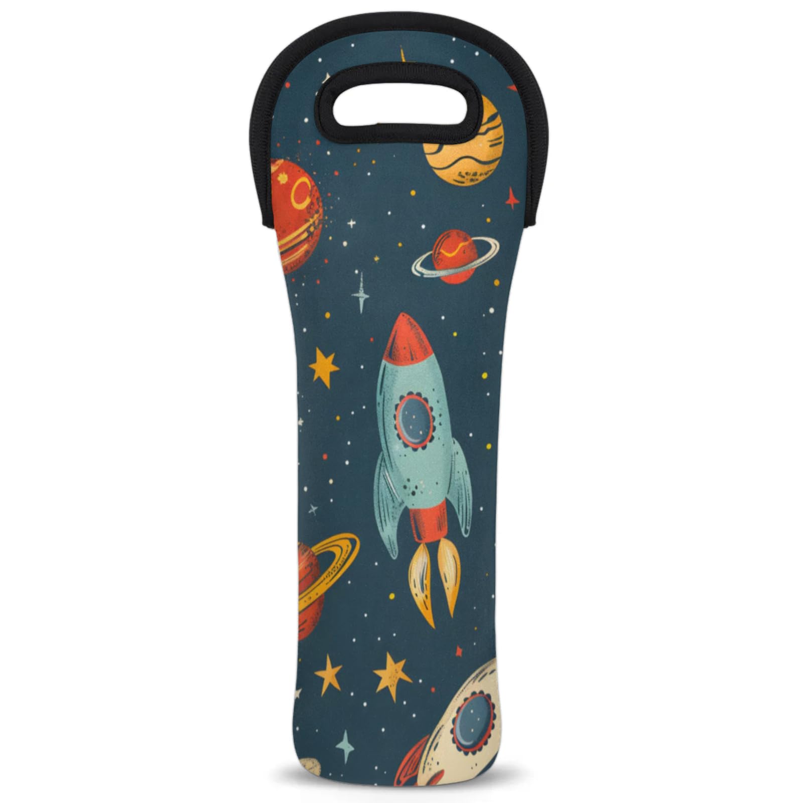 Neoprene Wine Tote Carrier Bag for Wine,Water, Champagne, Beer, Baby Bottles 15.6 x 5.1 Inches, Protective Wine Bag,Rocket