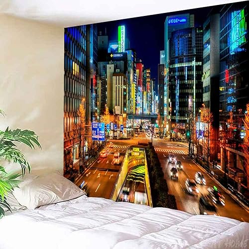 Miniatura 2 de Aidatain Tapiz japonés de ciudad urbana japonesa con vista de paisaje urbano de Japón, tapiz de pared de escena nocturna de Tokio, tamaño 93 x 71
