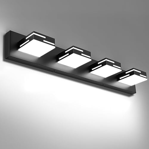 IZORRO Moderna lámpara LED de tocador de baño (30 pulgadas, 4 luces, 5 CCT, regulable), luces de tocador negras mate para accesorios de iluminación