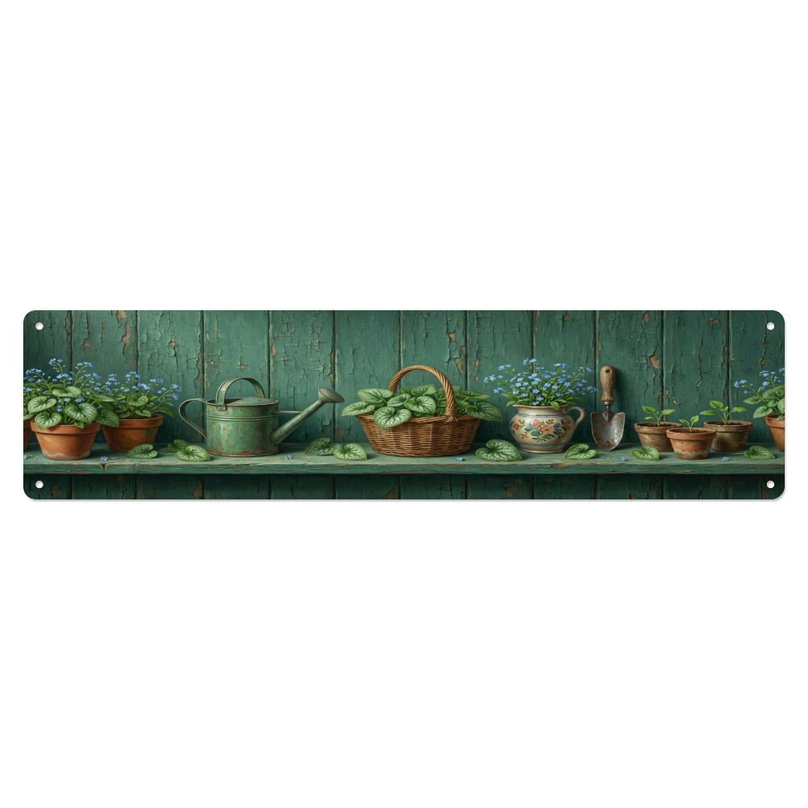 Okahys 4X16inch(10X40cm) Floral Garden Tools Brunnera Leaf Pattern Print Metal Tin Sign