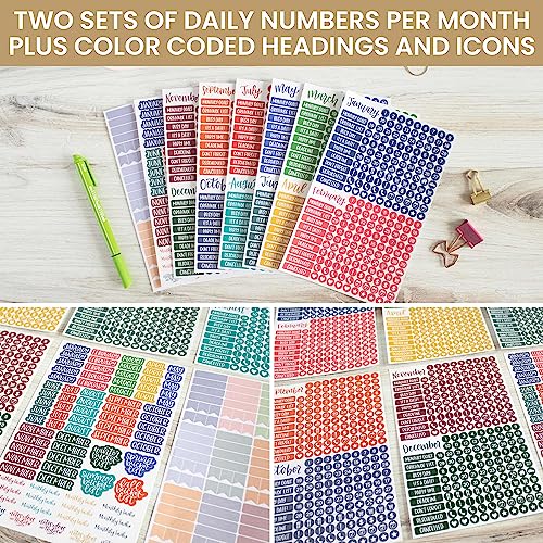bloom daily planners Adesivos essenciais de calendário brilhantes e coloridos – 8 folhas, 1629 adesi