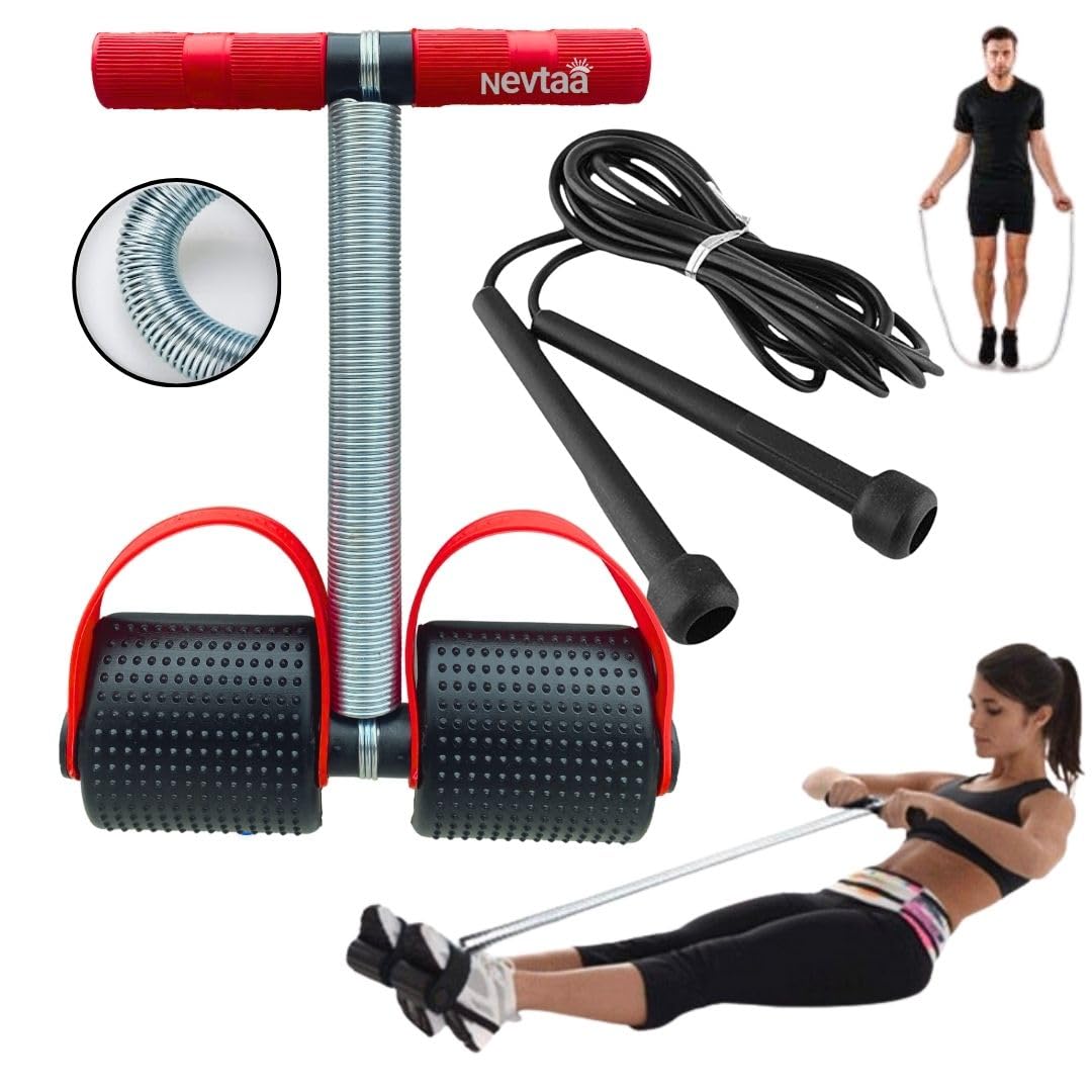 Nevtaa Tummy Trimmer Exercise Equipment with Jump Rope, Spring Action Pedal Puller, Red and Black-image-20