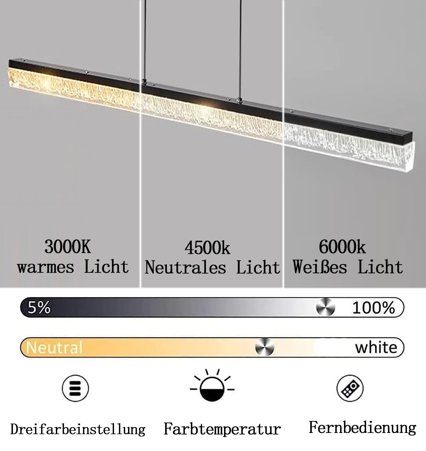 150cm Moderne LED Pendelleuchte esszimmer dimmbar hängelampe esstisch schwarz,Linear design hängeleuchte mit Fernbedienung,Esszimmerlampe hängend Höhenverstellbar Esstischlampe,Bürolampe (150cm/60w)