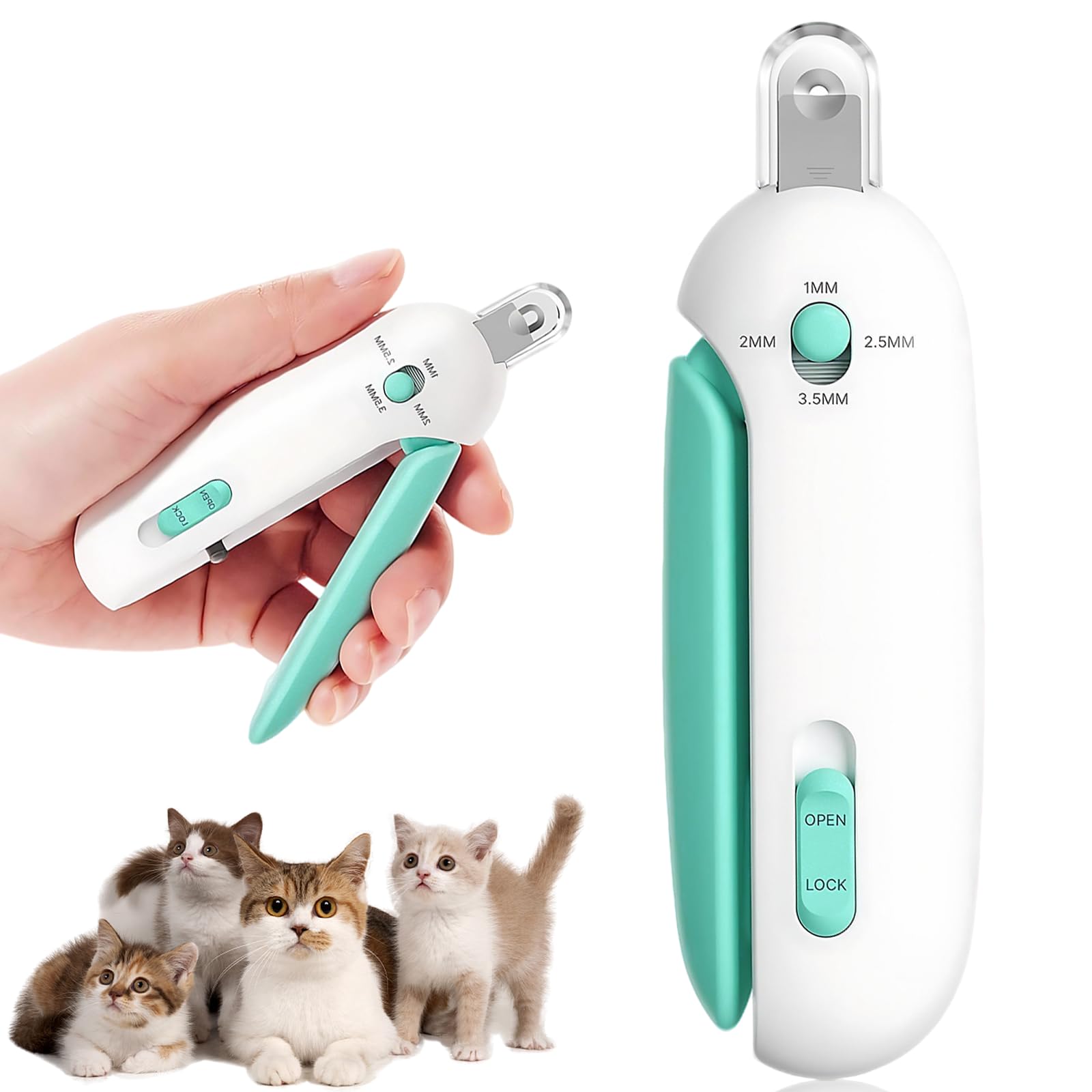Chersun Cat Nail Clipper with Adjustable 1–3.3mm Trimming Hole, Hidden Nail File & Anti-Splash Guard, Safe Cat Claw Clippers with Lock for Kittens & Indoor Cats – Blue