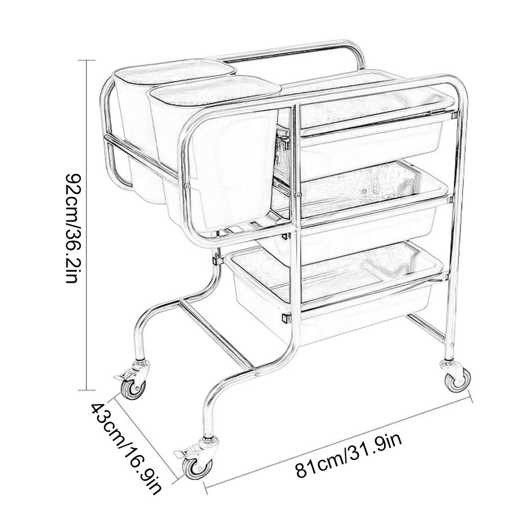 Carrito multifuncional de acero inoxidable – Carro de servicio de 3 niveles para belleza, catering y almacenamiento de cocina – Solución de estantería móvil fácil de operar