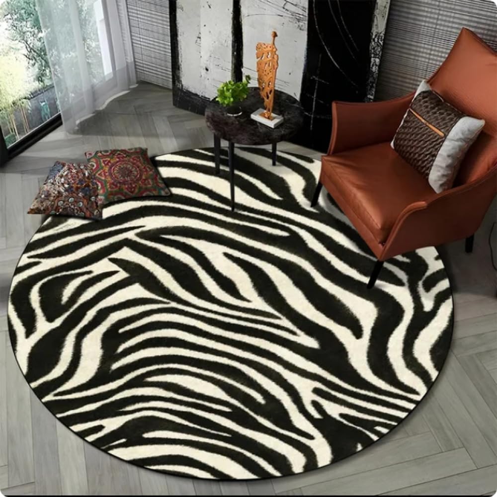 Tapis 3D zébré rond : transformez vos pièces froides en espaces cosy