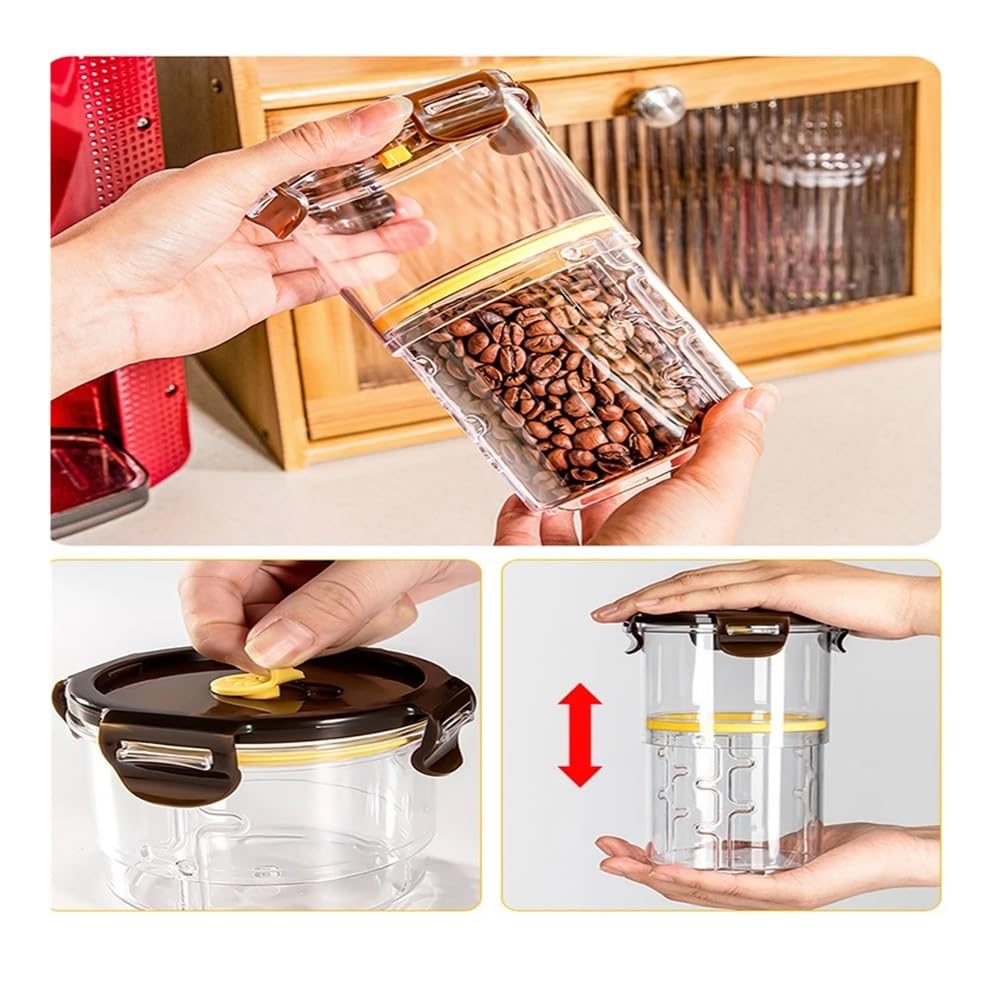 Vakuumversiegelter Behälter für Kaffeebohnen, Glas, Lebensmittelbehälter, Haushaltsbehälter, feuchtigkeitsbeständig, Luftabsaugung, Tee-Vorratsbehälter, Push-Typ, 950 ml