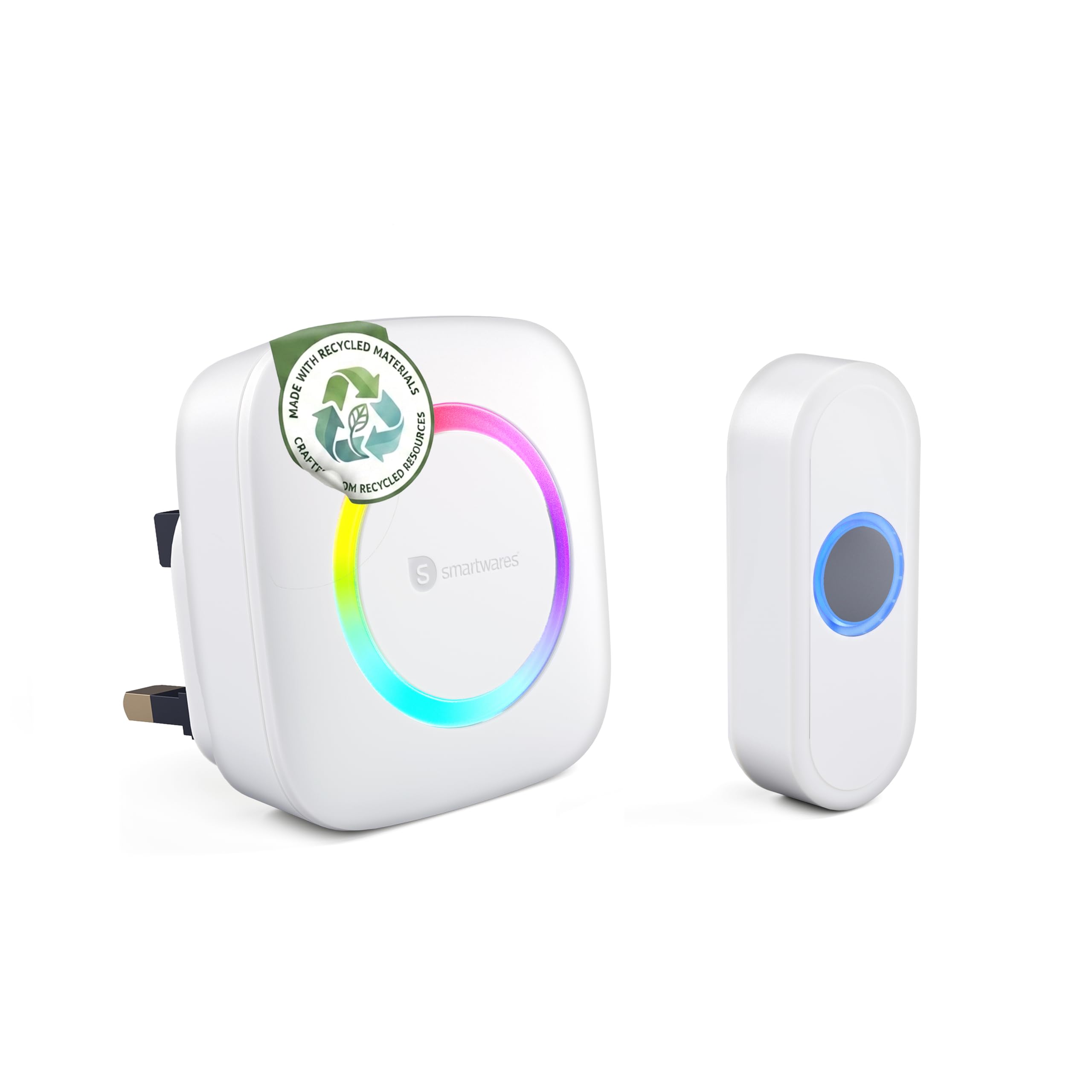 Smartwares White Wireless Doorbell Set - Plug-In Chime And Push Button - 300 M Range - 36 Melodies - Led Ring - 85 Db - 4 Sound Level & Mute Function - Pd-4923