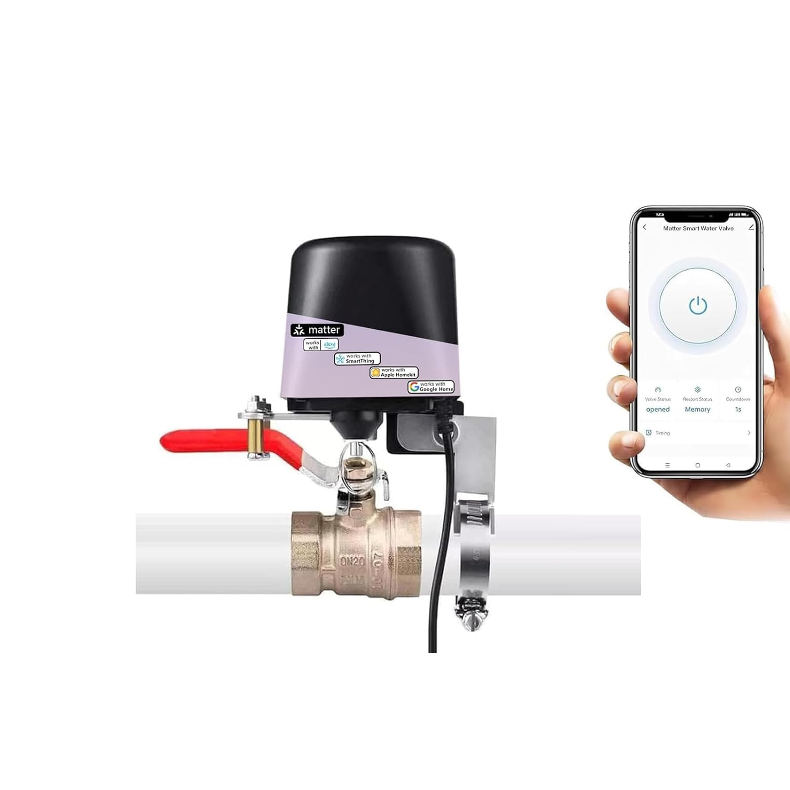 UseeLink Valve à eau mate, vanne d'eau intelligente, fonction d'arrêt pour vanne d'eau intelligente (mise à niveau), minuterie d'arrosage automatique avec valve sphérique
