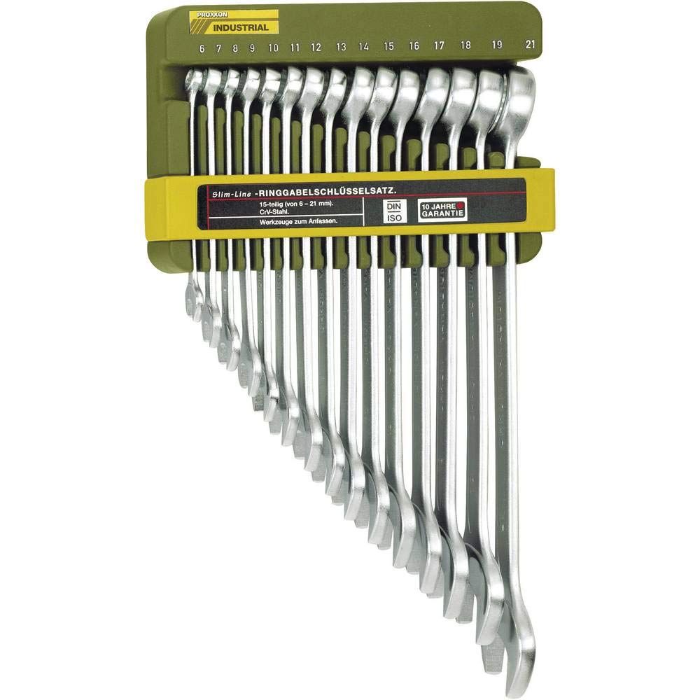 PROXXON 23821 Slim Line Ring-Maulschlüsselsatz, 15-teilig, 6-21 mm
