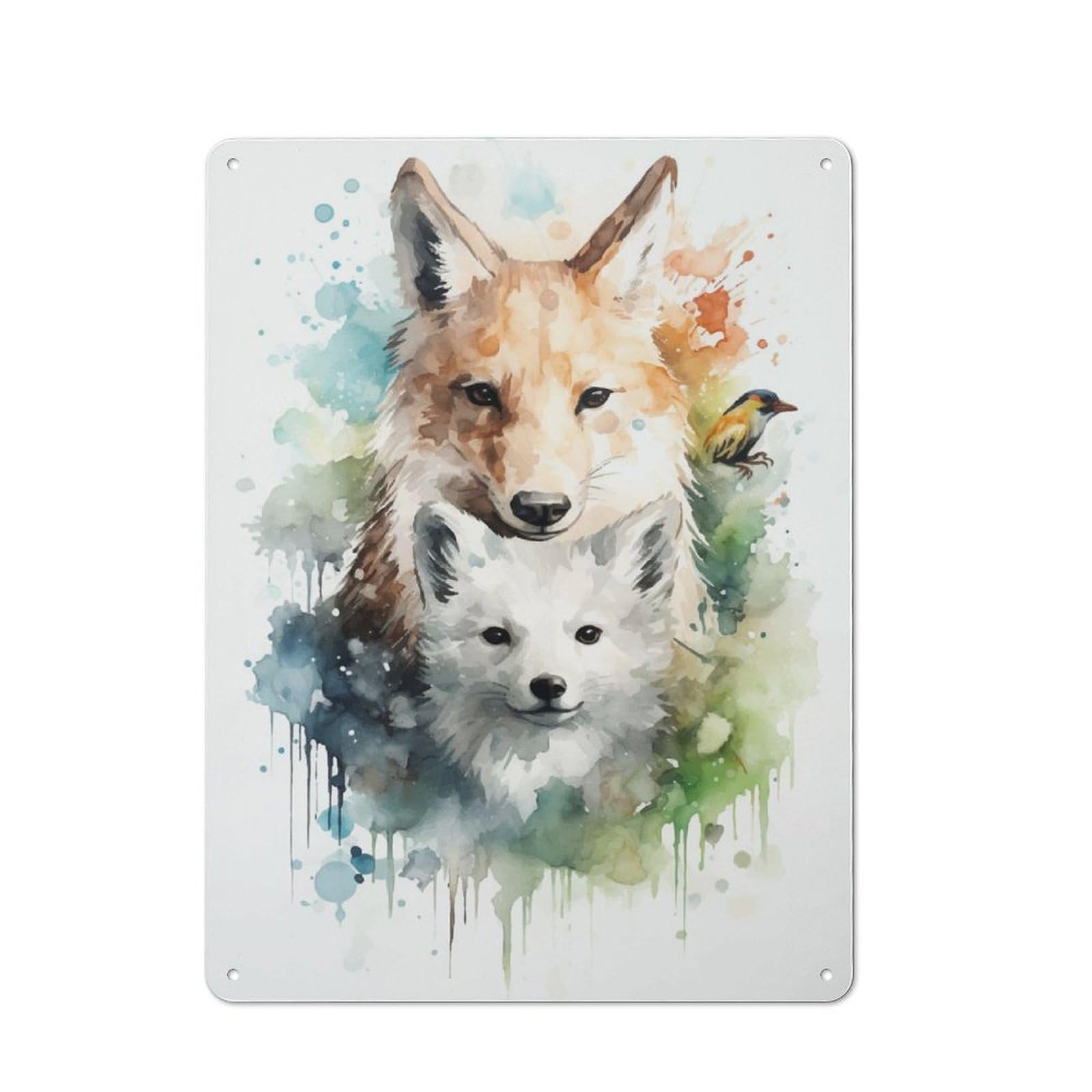 Junmoney Wolf Watercolor Vintage-Inspired Tin Sign 40X30cm For Living Room Wall, For Display In Living Rooms And Feature Walls