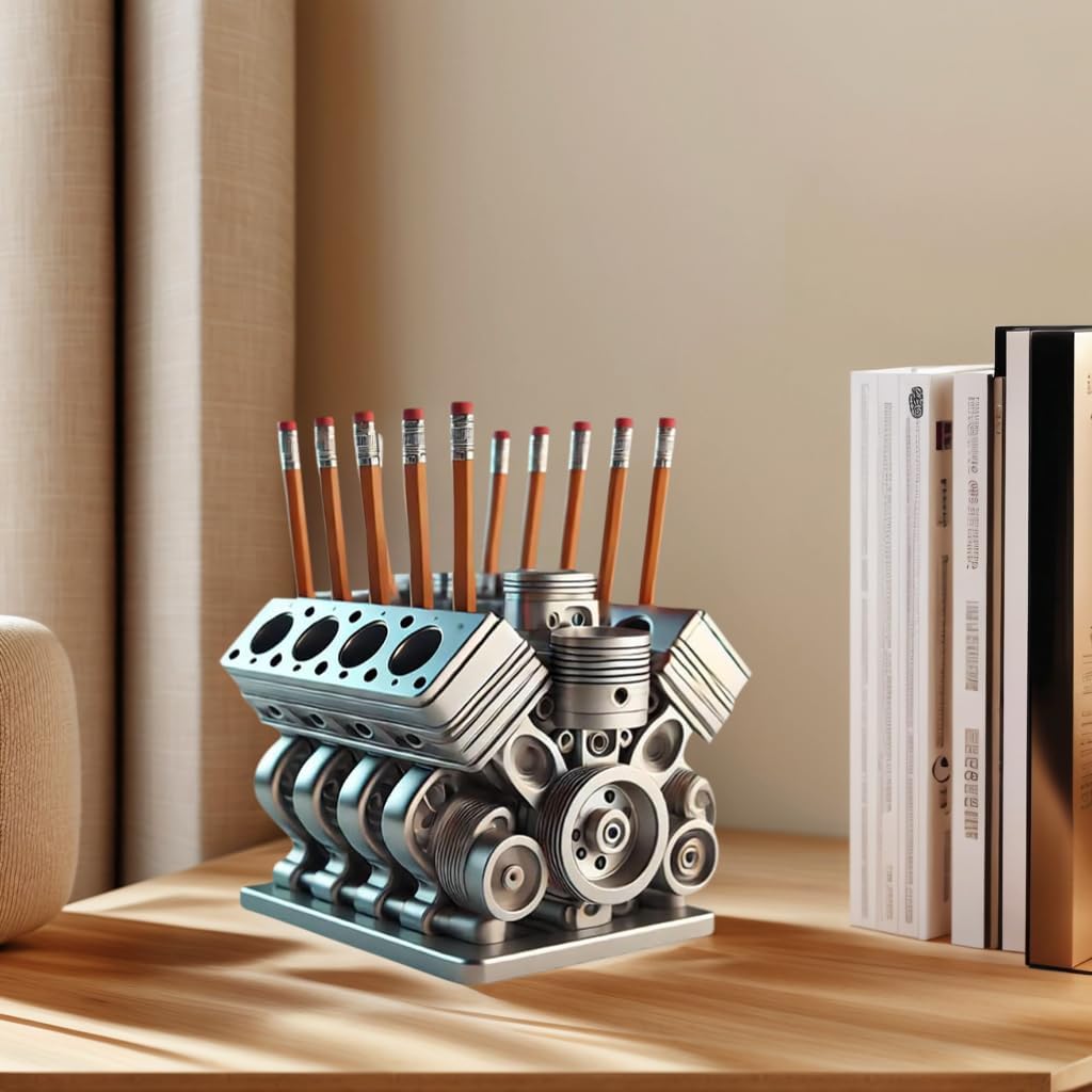 Pen Holder with V8 Engine,Engine Desk Organizer,Name Card and Pen Holder,Engine Block Desk Organizer, Car-Themed Office Accessory Gift for Enthusiasts, Desk Decor (B)