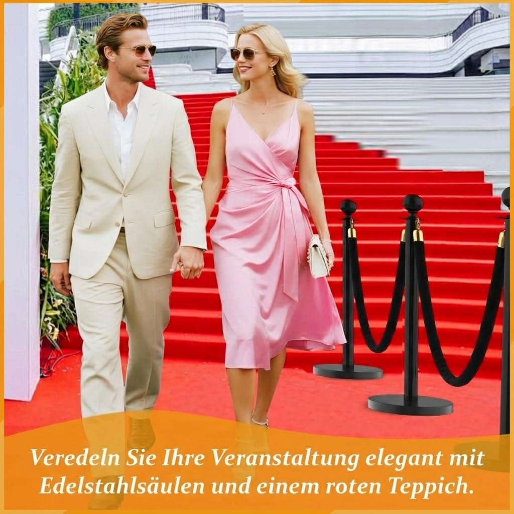 Absperrpfosten Aus Edelstahl Mit Seil – Abgrenzungsständer Kugelkopf Personenleitsystem Für Events, Garten & Rasen – Dekorative Absperrung, Schwarz, 12 PCS