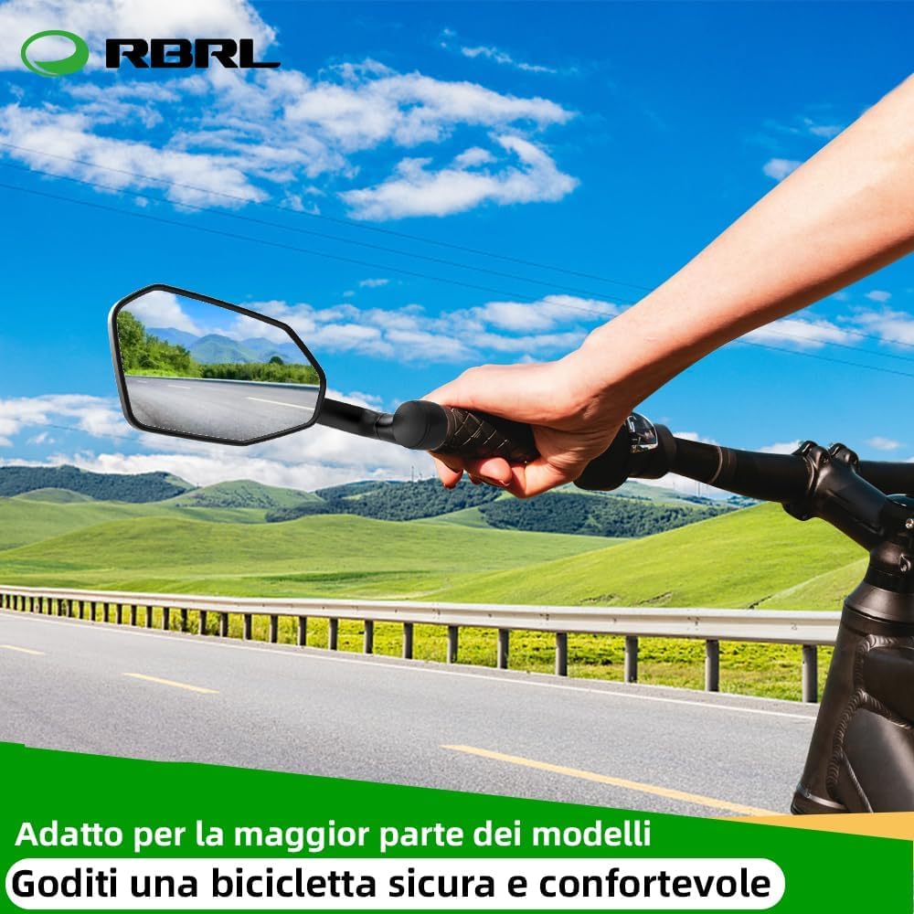 RBRL Specchio retrovisore per bicicletta, non facile da bloccare, infrangibile e duraturo, regolabile a 360° per e-bike (sinistra)