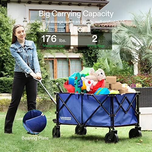 Vivosun Heavy Duty Folding Collapsible Wagon Utility Outdoor Camping Cart With Universal Wheels & Adjustable Handle, Blue #TOP1