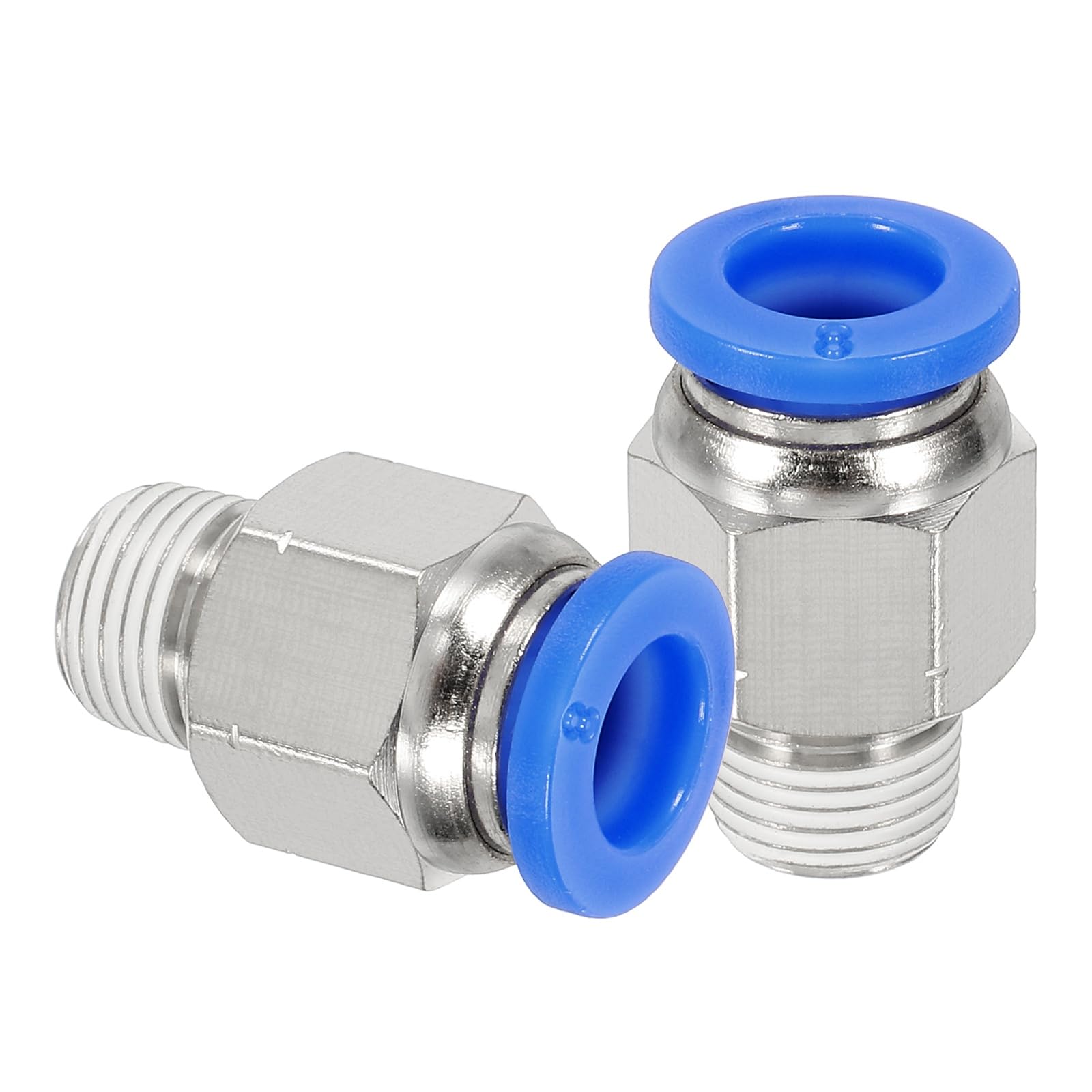 QUARKZMAN 2 Pezzi Raccordi Aria Push To Connect NPT, Maschio Dritto 8mm Diametro Esterno Tubo x Filettatura NPT 1/8" Connettore Rapido Aria Adattatore per Tubo Gas Strumenti Pneumatici, Blu