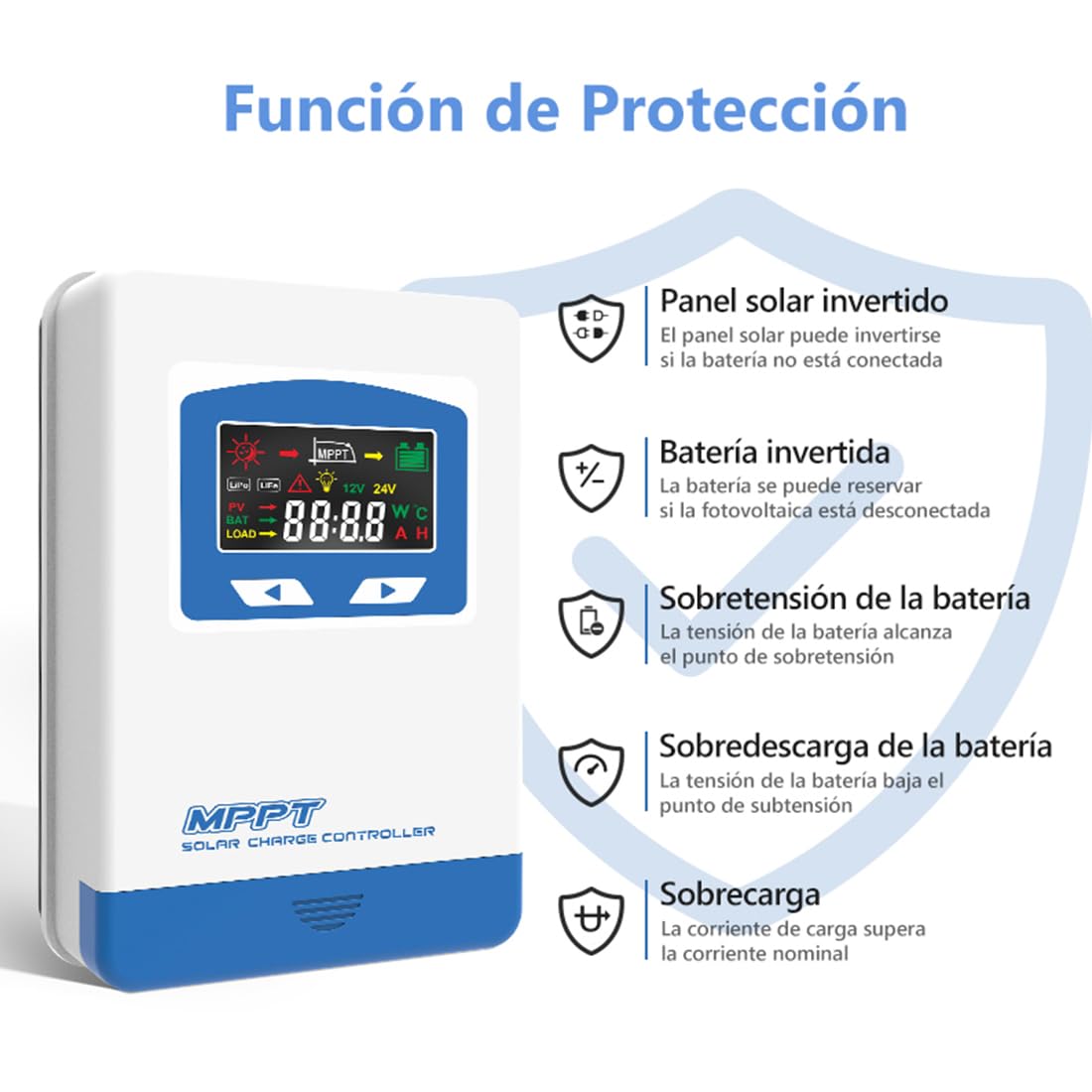 Anern Regulador de Carga Solar MPPT 40A 12/24V Auto Entrada FV MAX 100V,40A Controlador Solar Mppt Para 12V 24V Plomo ácido y Litio Baterías etc