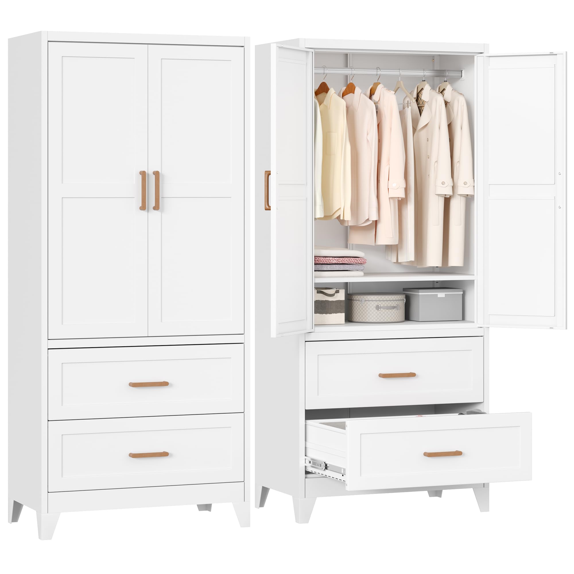Greenvelly 18 inch deep metal armoire wardrobe closet in white