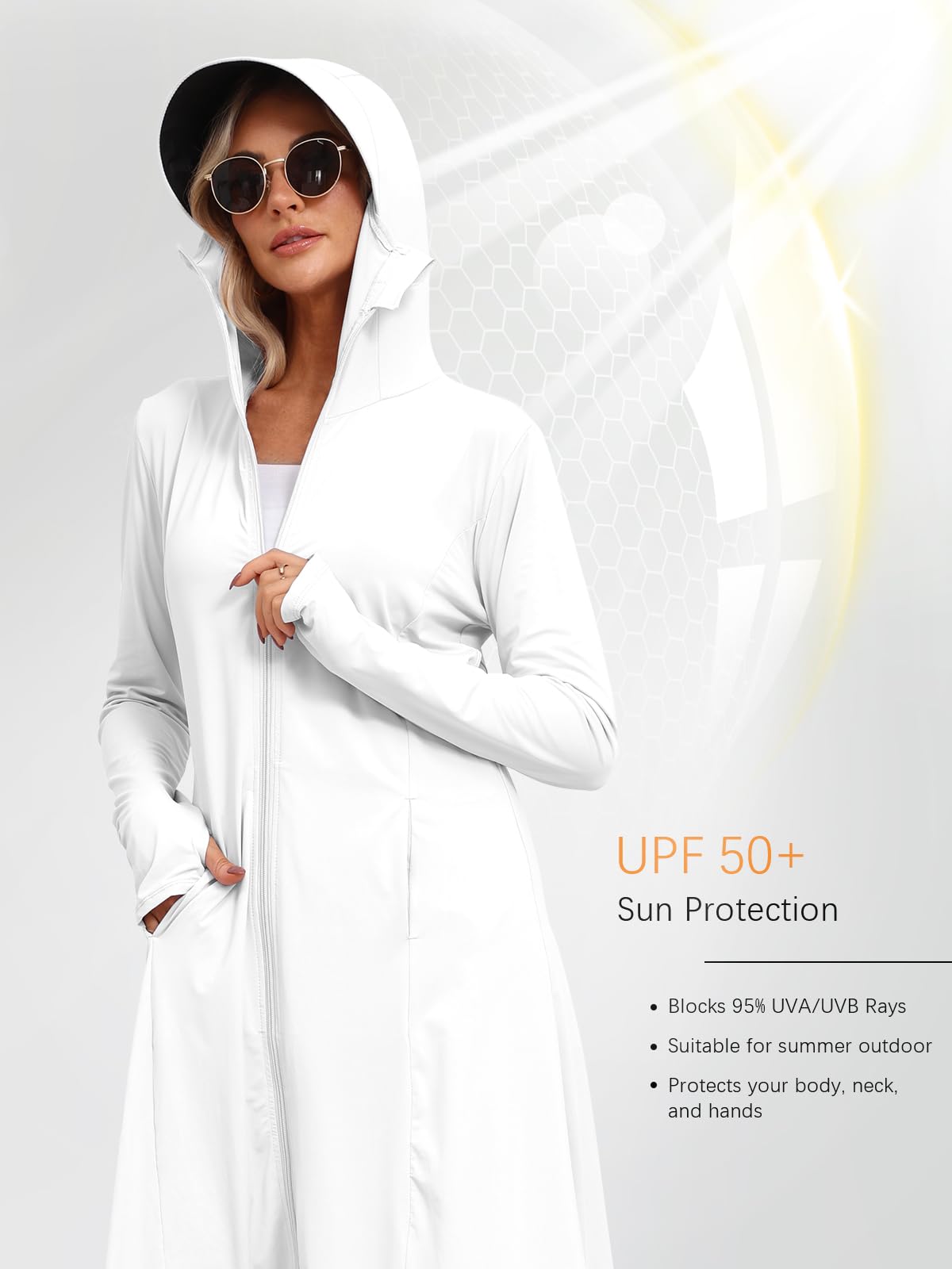 Ropa de protección solar para mujer, manga larga, UPF 50+