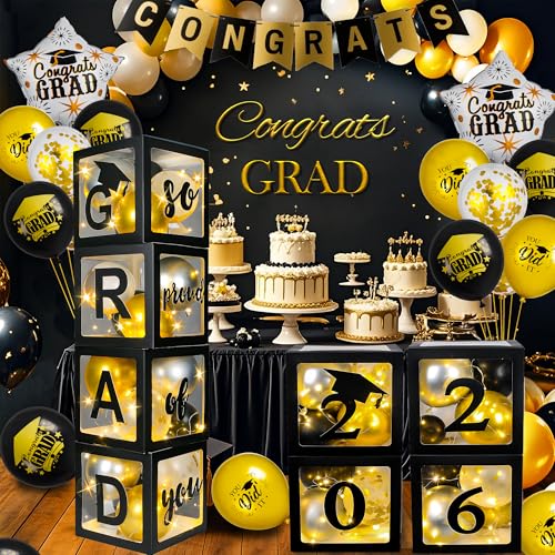 Image of AYGXU Graduation Decorations 2026-Graduation Party Decorations,Graduation Balloons Boxes(4PCS) with LED Light Strings & Letters 2026 GRAD So Proud of You,Party Favors For Any Grades Class.