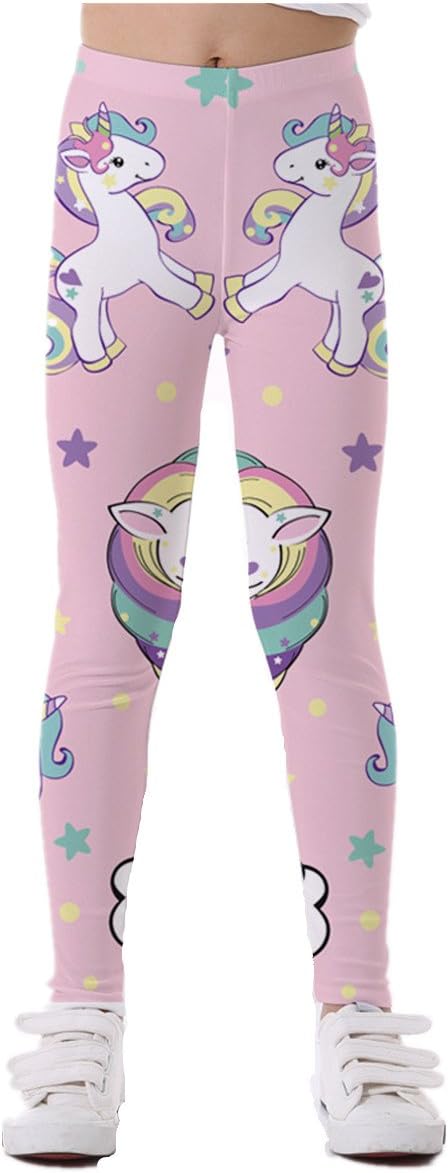 KIDVOVOU Kids Leggings Rainbow Unicorn Full-Length Great Stretch Leggings for Girls 4-11 Years