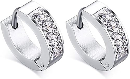 KARAY Aretes de aro de acero inoxidable para mujer y hombre, aretes tipo huggie con circonita cúbica, hipoalergénicos, 18G (1 par, plateado)