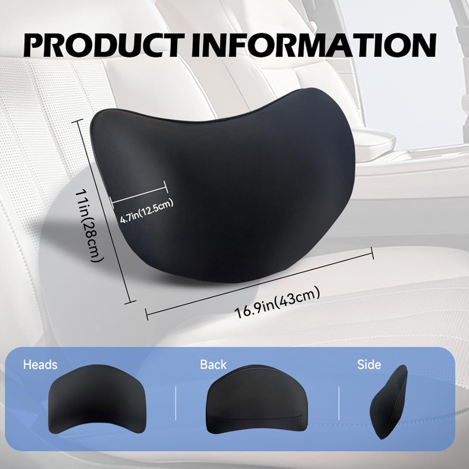 Really Supportive Lumbar Support Pillow for Car, 100% Memory Foam Lumbar Pillow with Breathable Removable Cover, Ergonomic Design - Back Pillow for Car Seat/Back Pain Relief(Timeless Black, 1PC)