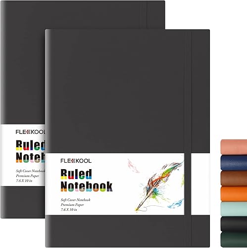 FLEEKOOL Diarios de negocios - Paquete de 2 cuadernos universitarios B5 de tapa suave grande con papel rayado grueso de 100 gsm, 376 páginas