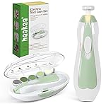 haakaa Baby Nail File Electric Baby Nail Care Set with LED Light, Baby Nail Clippers for Newborn/Infants/Adults Toenails and Fingernails, 6 Replacement Heads & Storage Case, Green