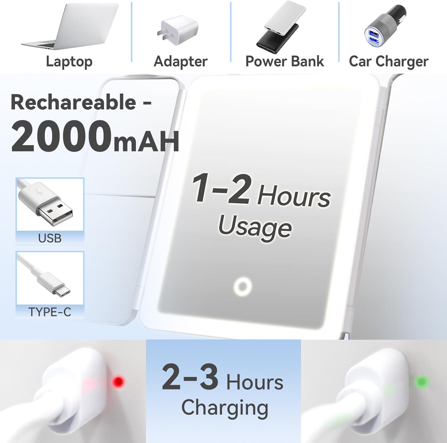 Makeup Mirror with Lights,Vanity Mirror with Lights 2X/3X/10X Magnification, Smart Sensor, Adjustable Stand & Brightness, Travel Makeup Mirror with Type-C Fast Charging 3-Colors, Gifts for Women Girls - Image 5