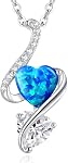 LOUISA SECRET 925 Sterling Silver Opal Birthstone Necklace, Unique Tiny Double Heart Pendant Jewelry, Engraved with "S925 I Love You" Best Birthday Gift for Women Wife Girlfriend Mom Her, Christmas Day Valentine's Day Anniversary
