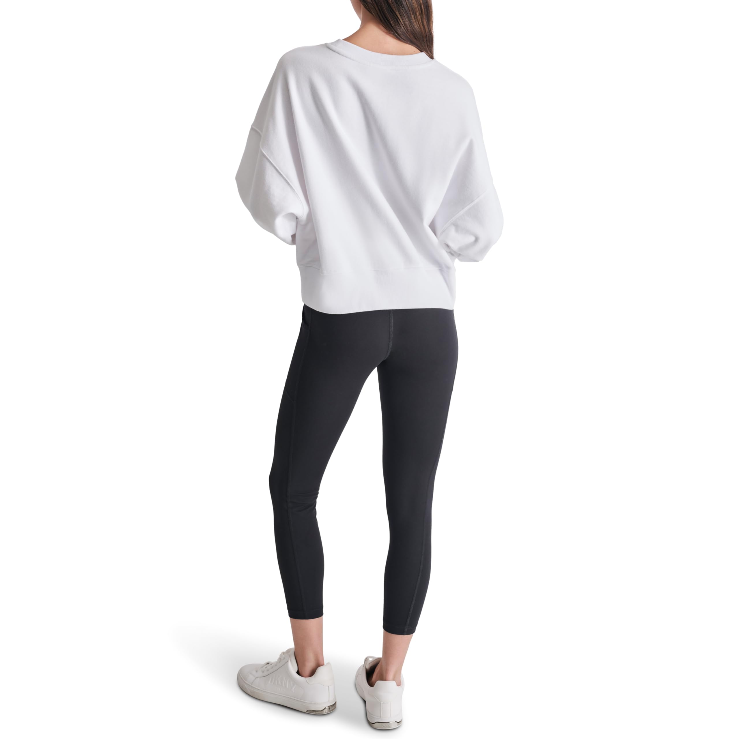 DKNY Studded Logo Cropped Crewneck Fleece Sweatshirt Sudadera para Mujer