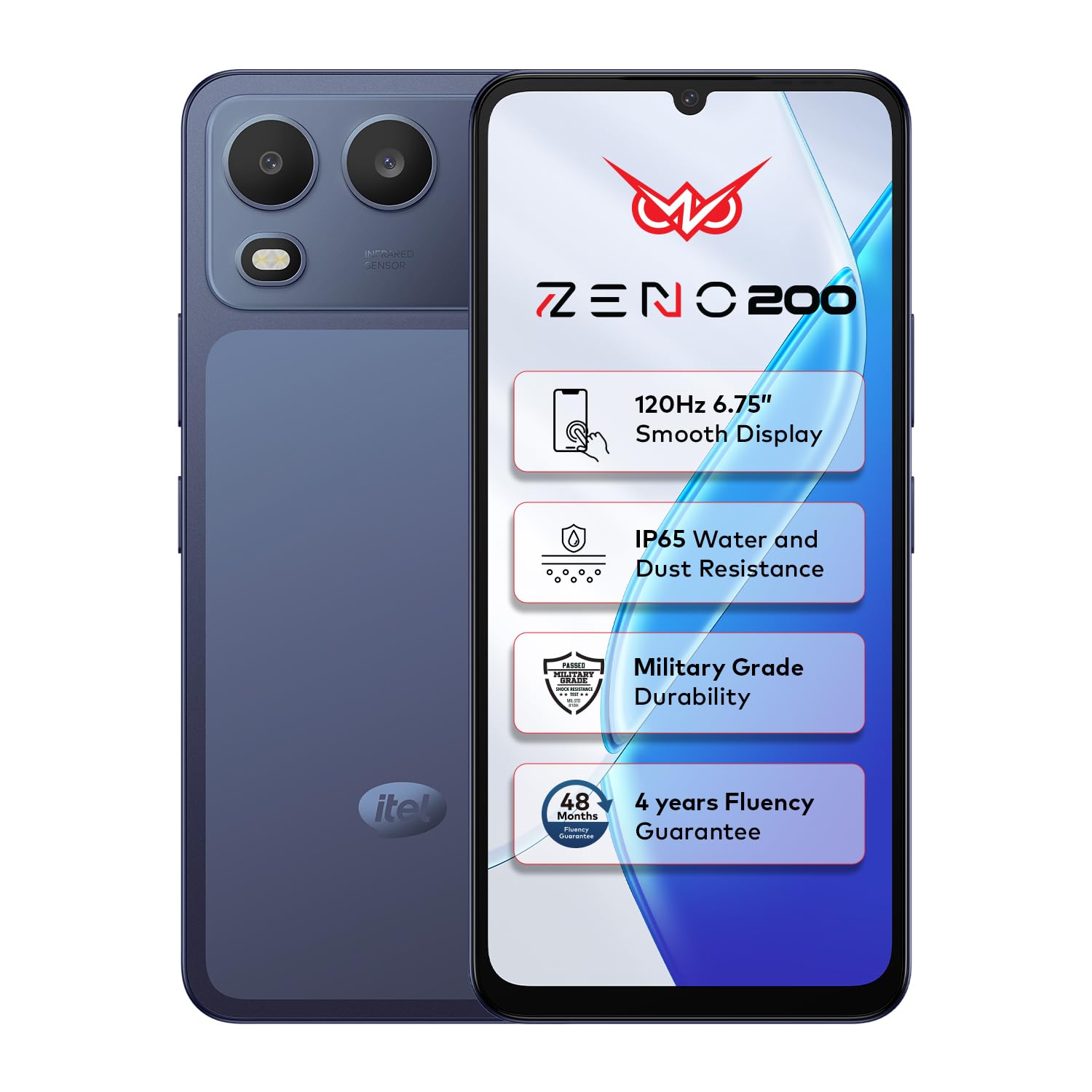 Itel Zeno 200 (Nightly Blue, 4 GB RAM, 128 GB Storage) | 6.75" HD+ Display | 120 Hz Refresh Rate | IP65 Dust & Water Resistance | 13 MP Camera | 5000 mAh Battery | Charger in Box