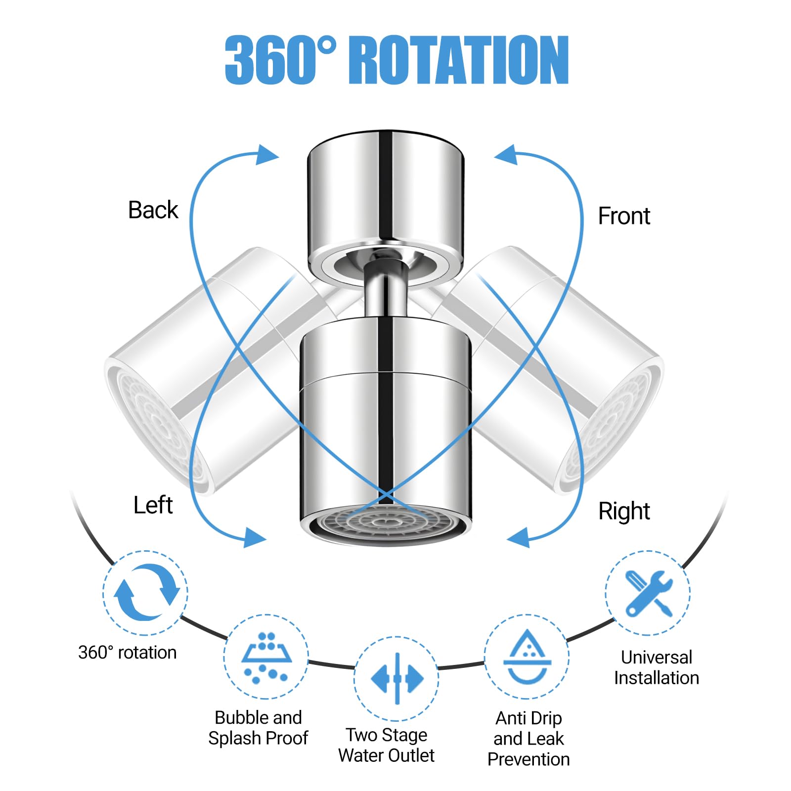 2pcs Tap Adapter for Kitchen Sink 360°Swivel Faucet Extender Universal Kitchen Tap Adapter Attachment, Silver - Image 3