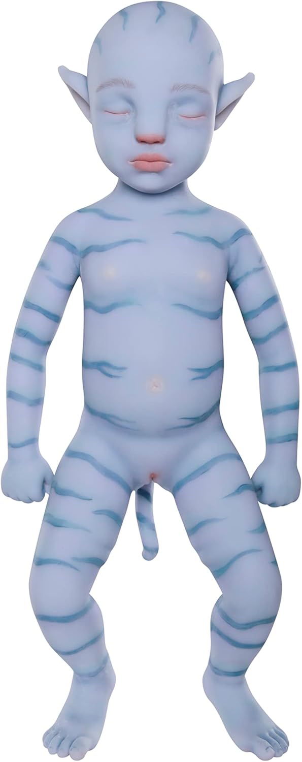 18.5" Full Silicone Reborn Baby Doll Blue Boby Doll, Soft Platinum Liquid Silicone Avatar, Not Hollow Vinly, Bald Girl