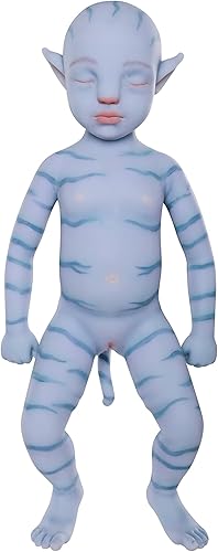 18.5" Full Silicone Reborn Baby Doll Blue Boby Doll, Soft Platinum Liquid Silicone Avatar, Not Hollow Vinly, Bald Girl
