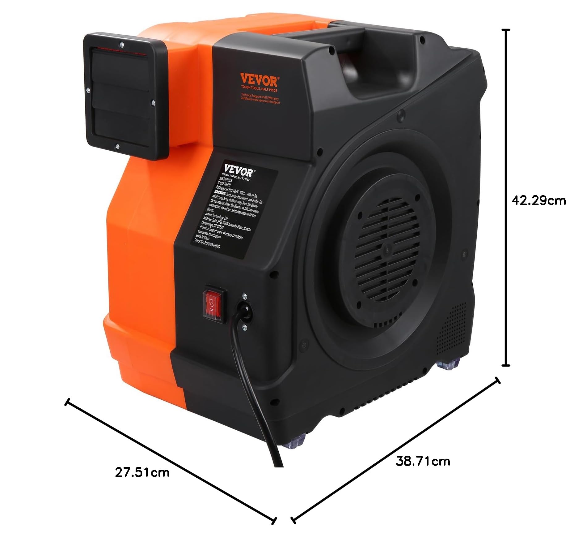 VEVOR Dmuchawa powietrza, 1100 W, komercyjna dmuchawa do zamku dmuchanego, 1,5 i 1,7 KM, prędkość 3100 obr./min, nadmuchiwana elektryczna dmuchawa do zamku dmuchanego, zjeżdżalnia wodna na zewnątrz