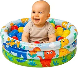 Piscina de Bolinhas Inflável Infantil Dinossauro 28 Litros + 50 Bolinhas Coloridas Resistentes