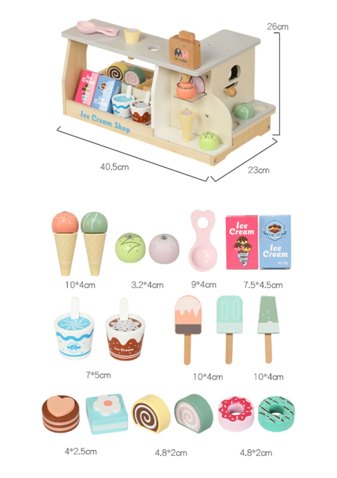Giocattoli in Legno per Gelateria, Set di Gioco Negozio di Dolci | Set di Giochi di Ruolo Alimentari per Bambini, Giocattolo Alimentare Giocattolo per Bambini Piccoli