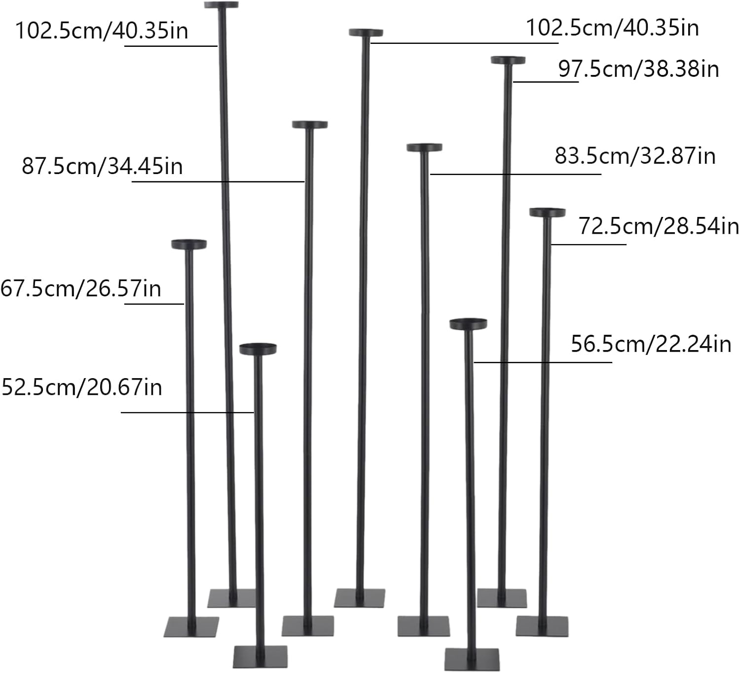 9pcs Tall Floor Candle Holders Black Matte Taper, Portable Height Irregular Gradient Candlestick, Used as an Decorative Candle Holder for Weddings, Dinners, and Parties