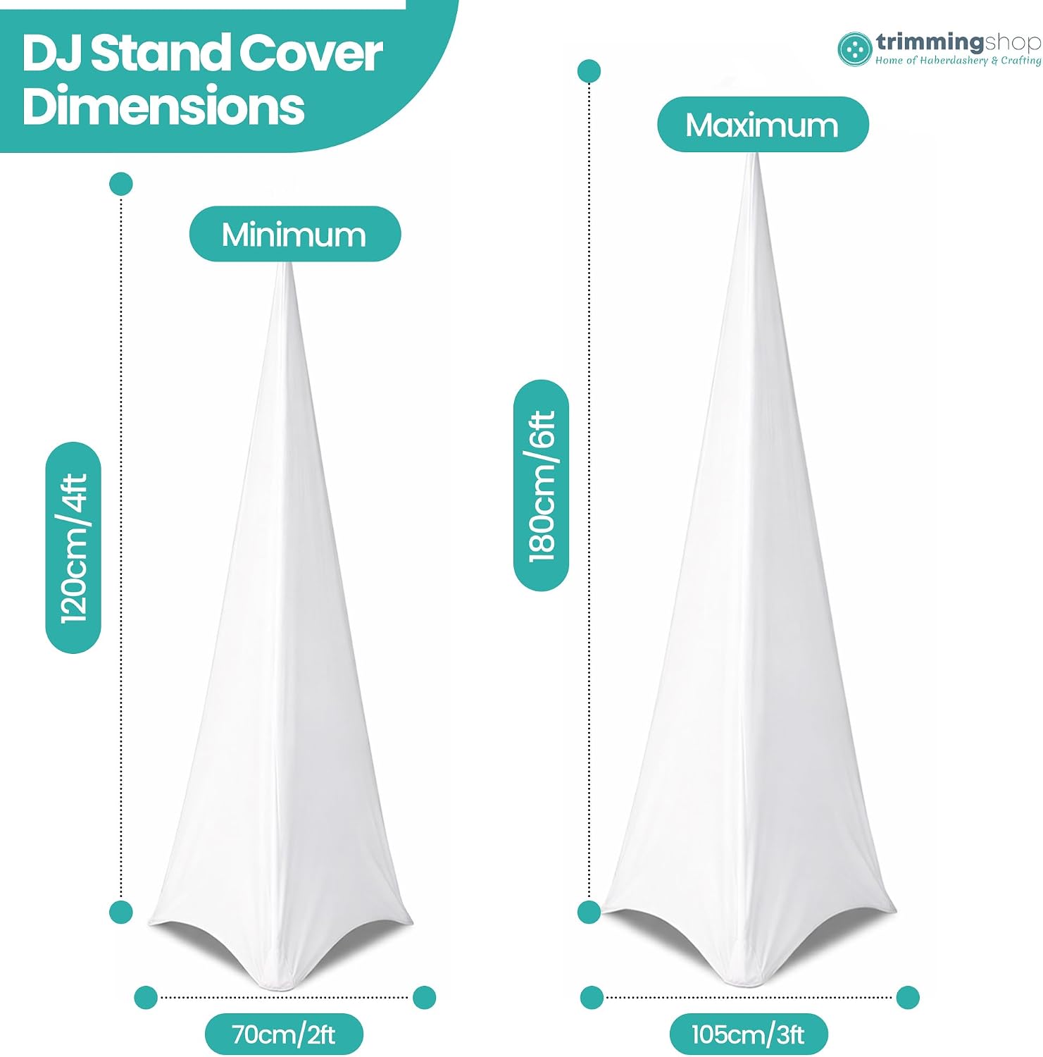 Trimming Shop White Triple Sided Stretch Tripod Speaker DJ Stand Cover for Birthdays, Weddings, Reception, Banquets, Parties, Special Events, Washable, 1pc