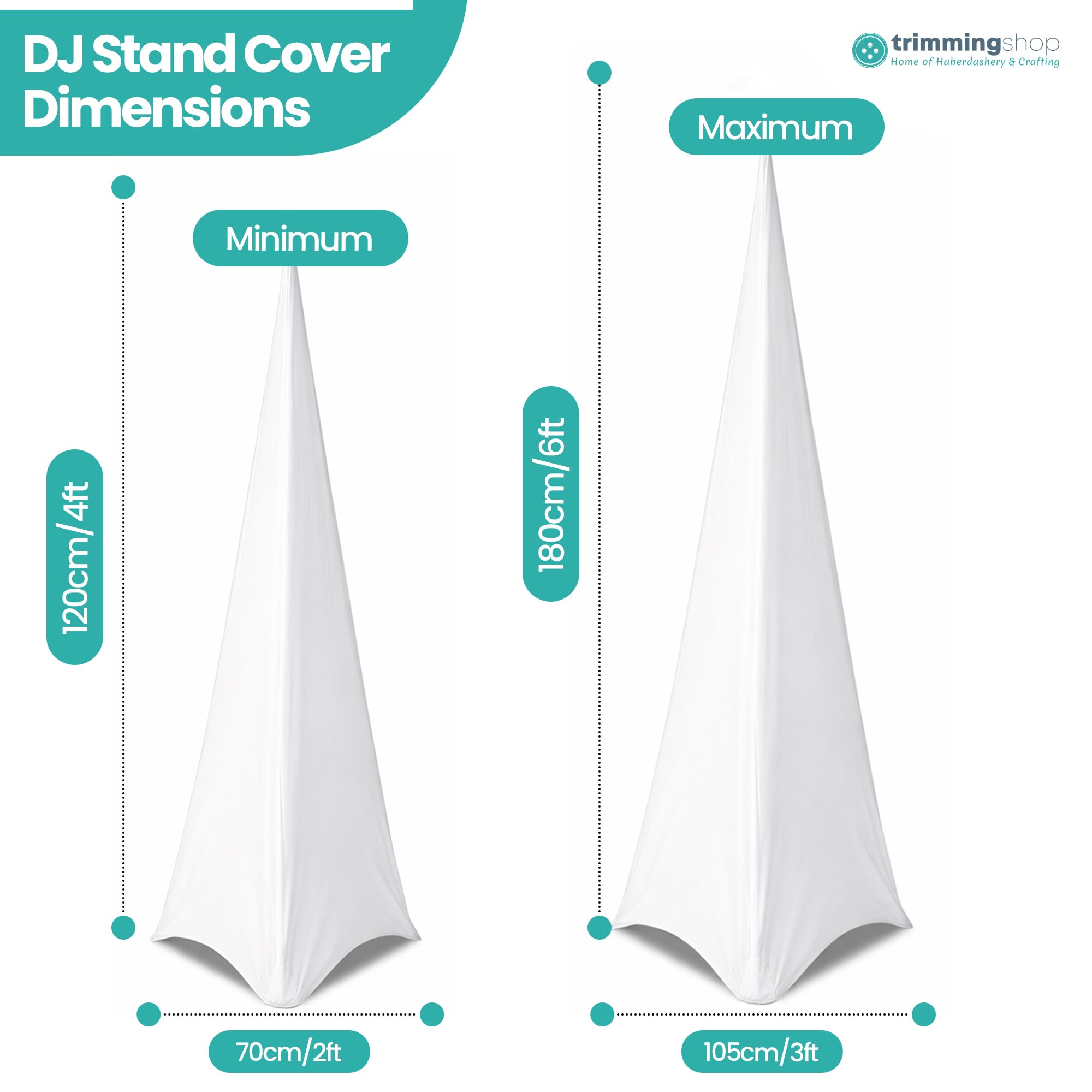 Trimming Shop Housse blanche triple face étirable pour trépied de haut-parleur DJ pour anniversaires, mariages, réceptions, banquets, fêtes, événements spéciaux, lavable, 2 pièces