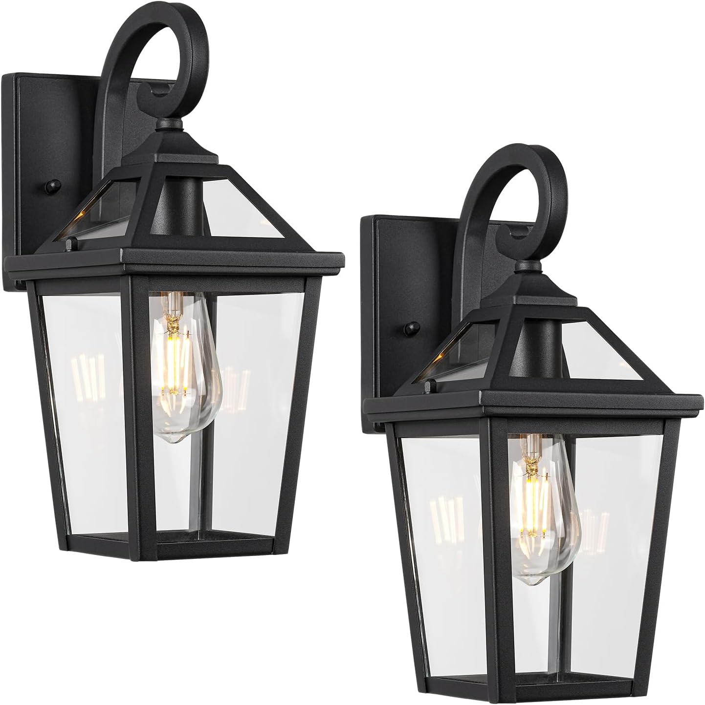 Colonial Outdoor Light Fixture, Exterior Light Sconces with Clear Glass for Front Porch, Waterproof Outdoor Wall Lantern in Black Finish for Home, 2PACK