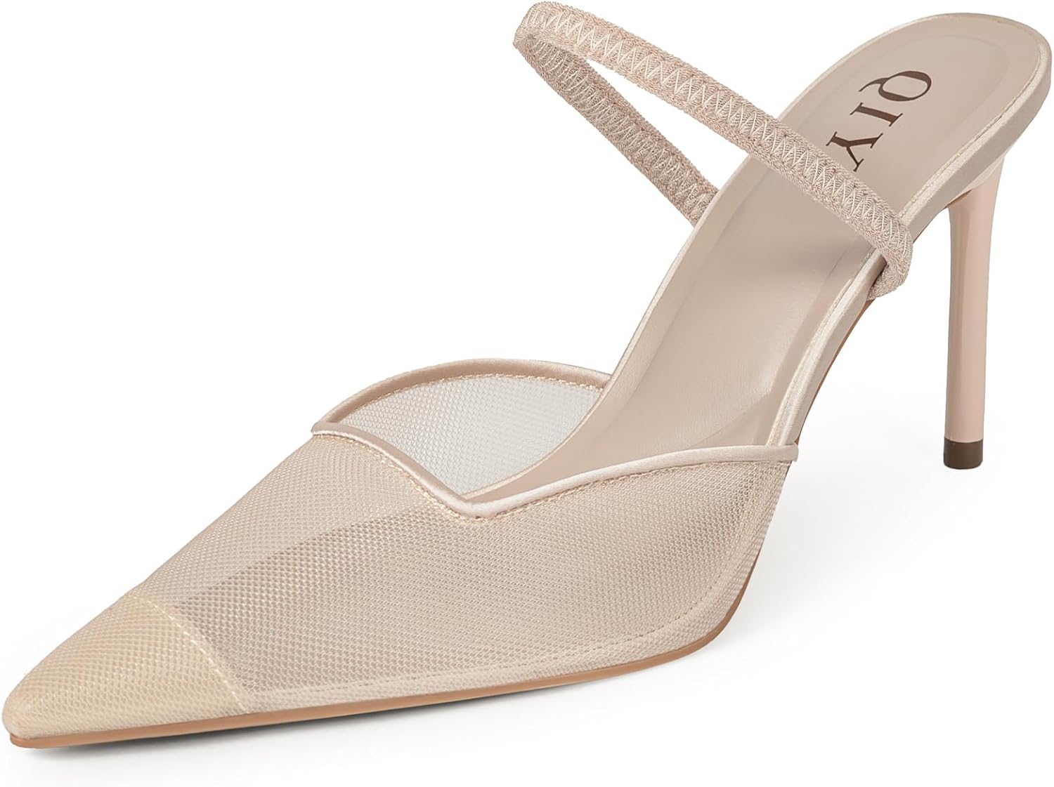 QIY Mesh Heels for Women Pumps Closed Pointed Toe High Heels Stiletto Heeled Mules Sandals Dress Shoes