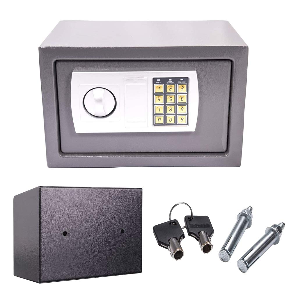 Honi Grey 8.5L Digital Electronic Security Safe Box With Pin Code And Key, Fireproof And Waterproof Wallsafes For Jewelry Cash, 31X20x20cm (Gray)