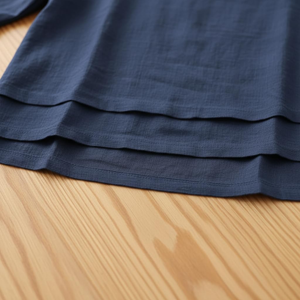 Women's Cotton Linen 2 Piece Outfit 3/4 Sleeve V Neck Layered Top and Wide Leg Pants Casual Set with Pockets