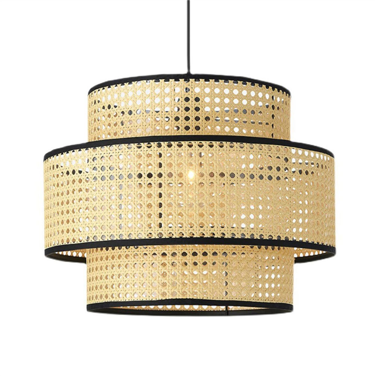 SHUANGZ Intricate Weave Design Rattan Pendant Light Fixture Rustic Country Handmade Lantern Hanging Natural Color Wicker Basket Pendant Lamp for Japanese Style Farmhouse Kitchen Cafe Bar 1-Pack
