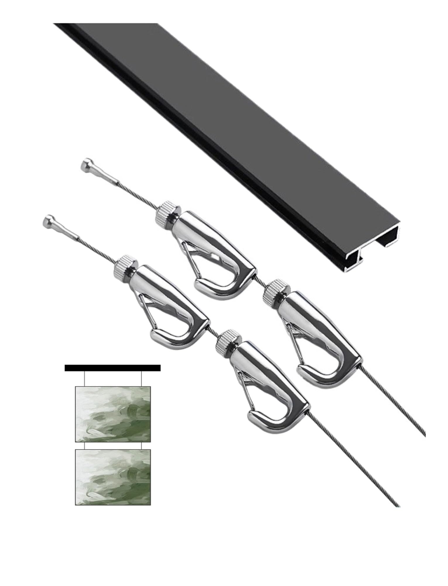 Rail d'accrochage pour tableaux, Kit de rails de suspension for tableaux avec fils et crochets en acier, taille 100-200 cm, lot de 7(165cm/64.96in)