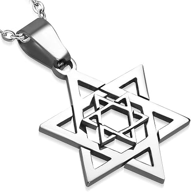 Stainless Steel Jewish Star of David Mens Pendant Necklace